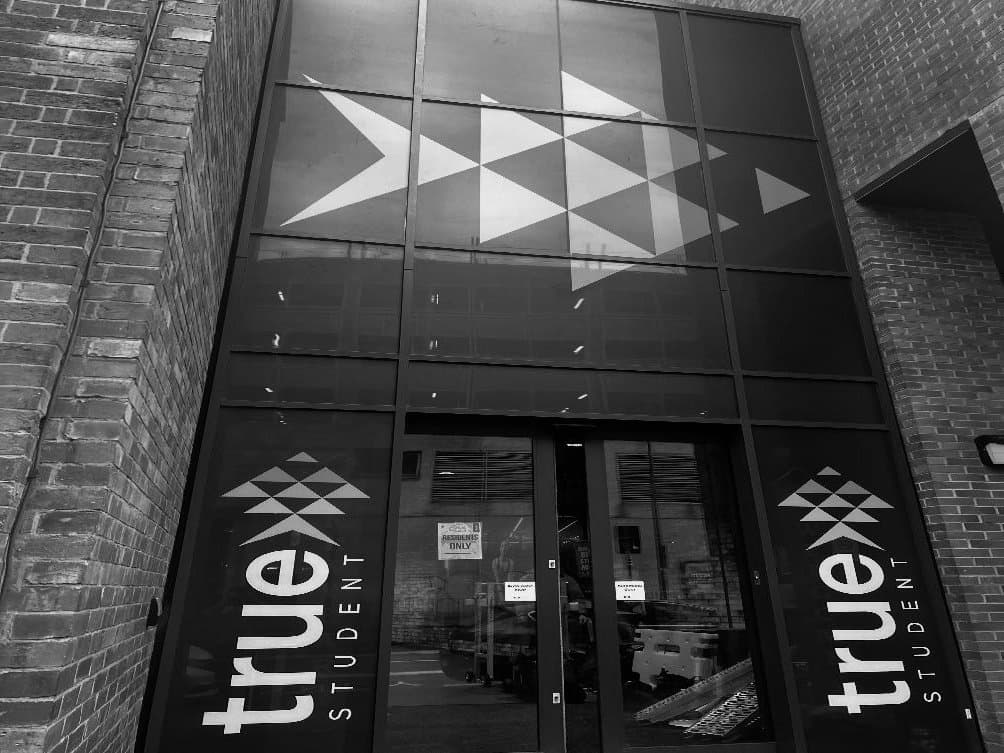 True Student — rope access signage & display works, Birmingham · Leicester · Sheffield
