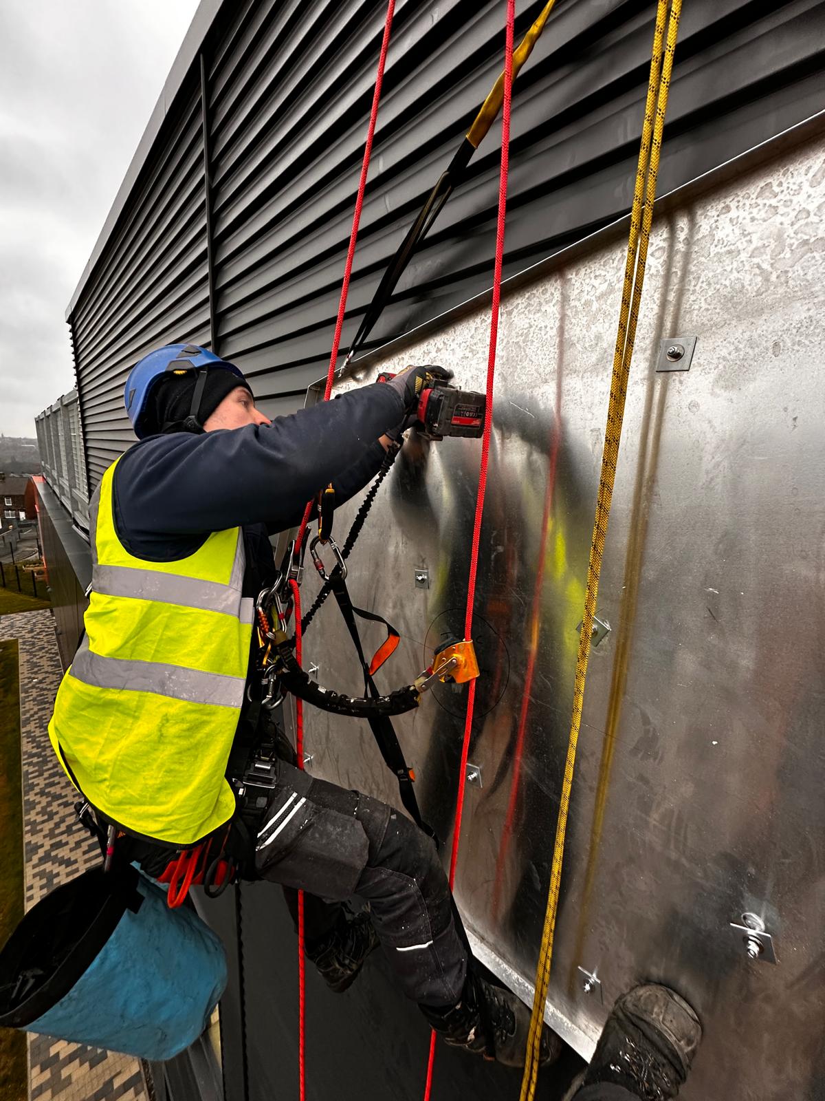 Base 71, Barnsley — rope access fixing to cladding