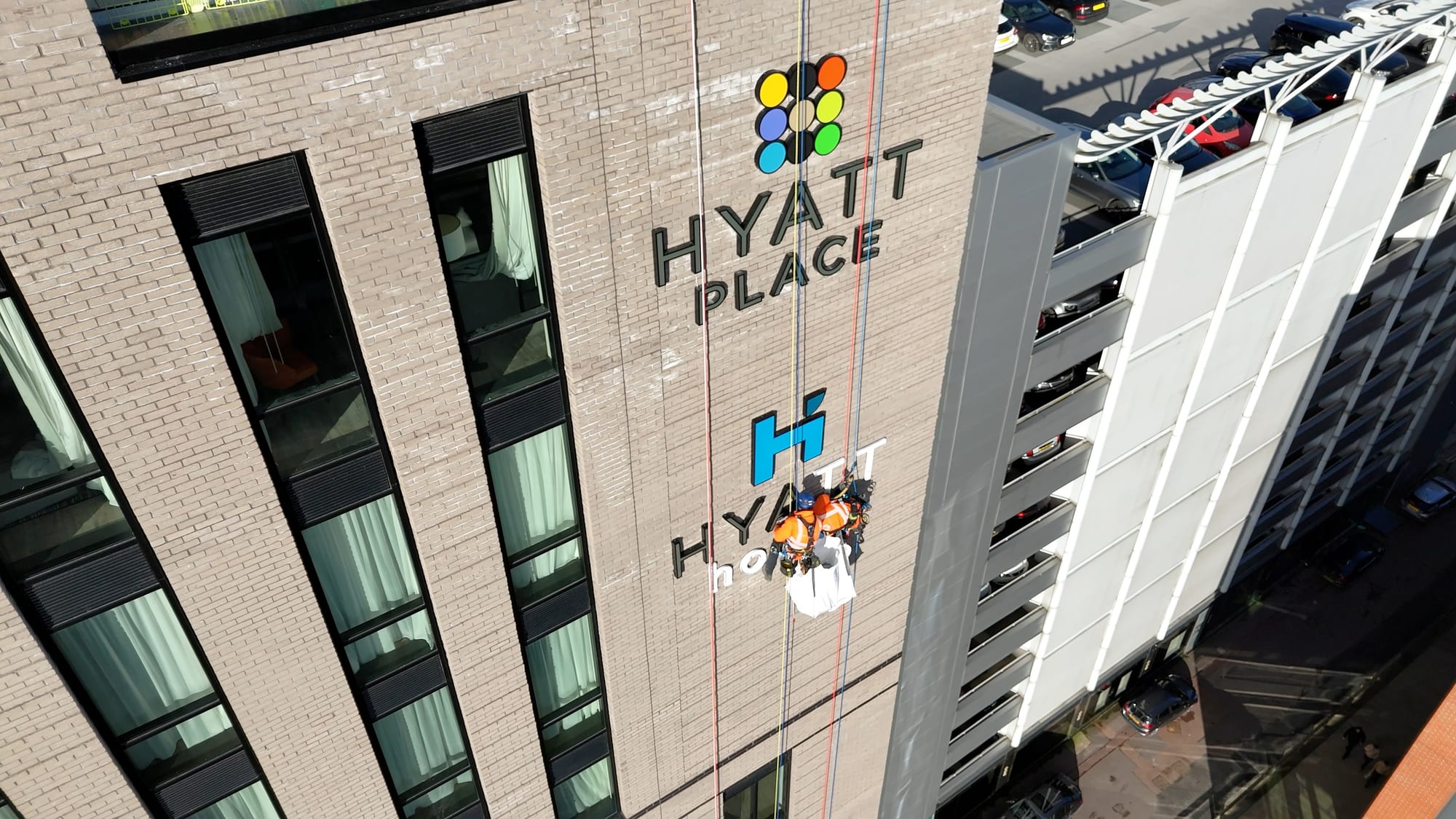 Hyatt Place, Leeds — illuminated lettering close up