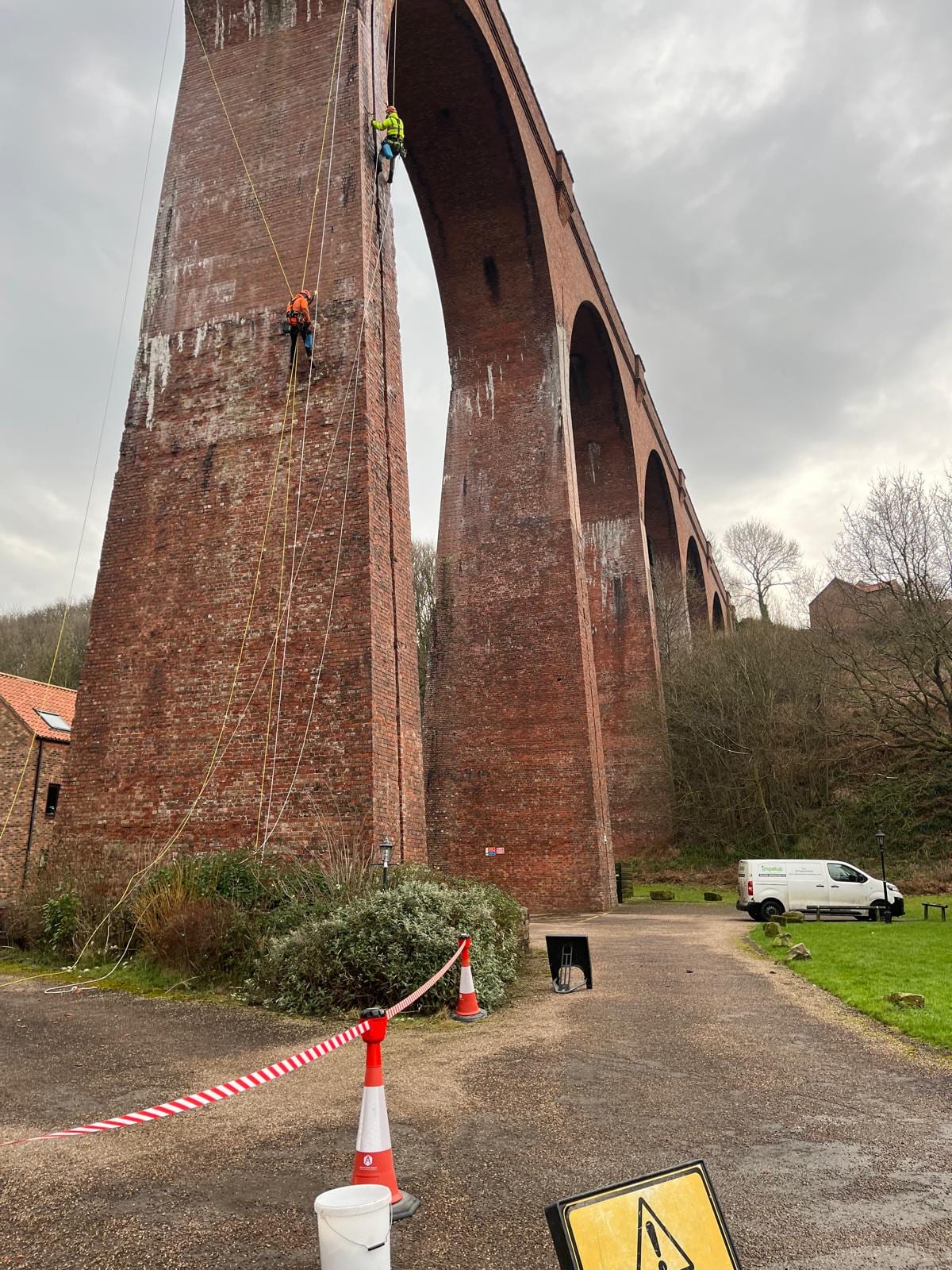 Larpool Viaduct, Whitby — working on pier with exclusion zone