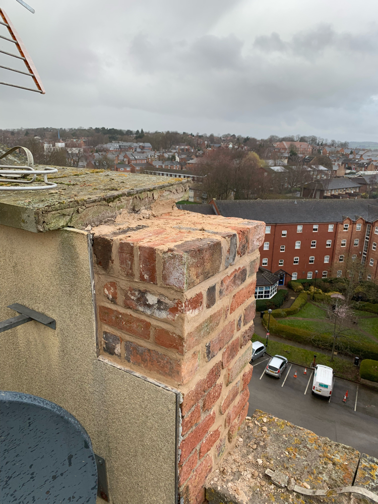 Longs Mill, Derby — parapet pier rebuilt in lime mortar