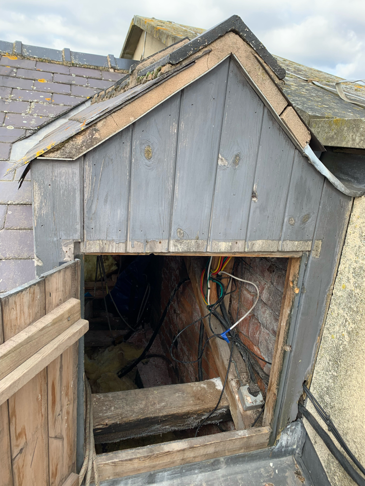 Longs Mill, Derby — roof hatch before repair