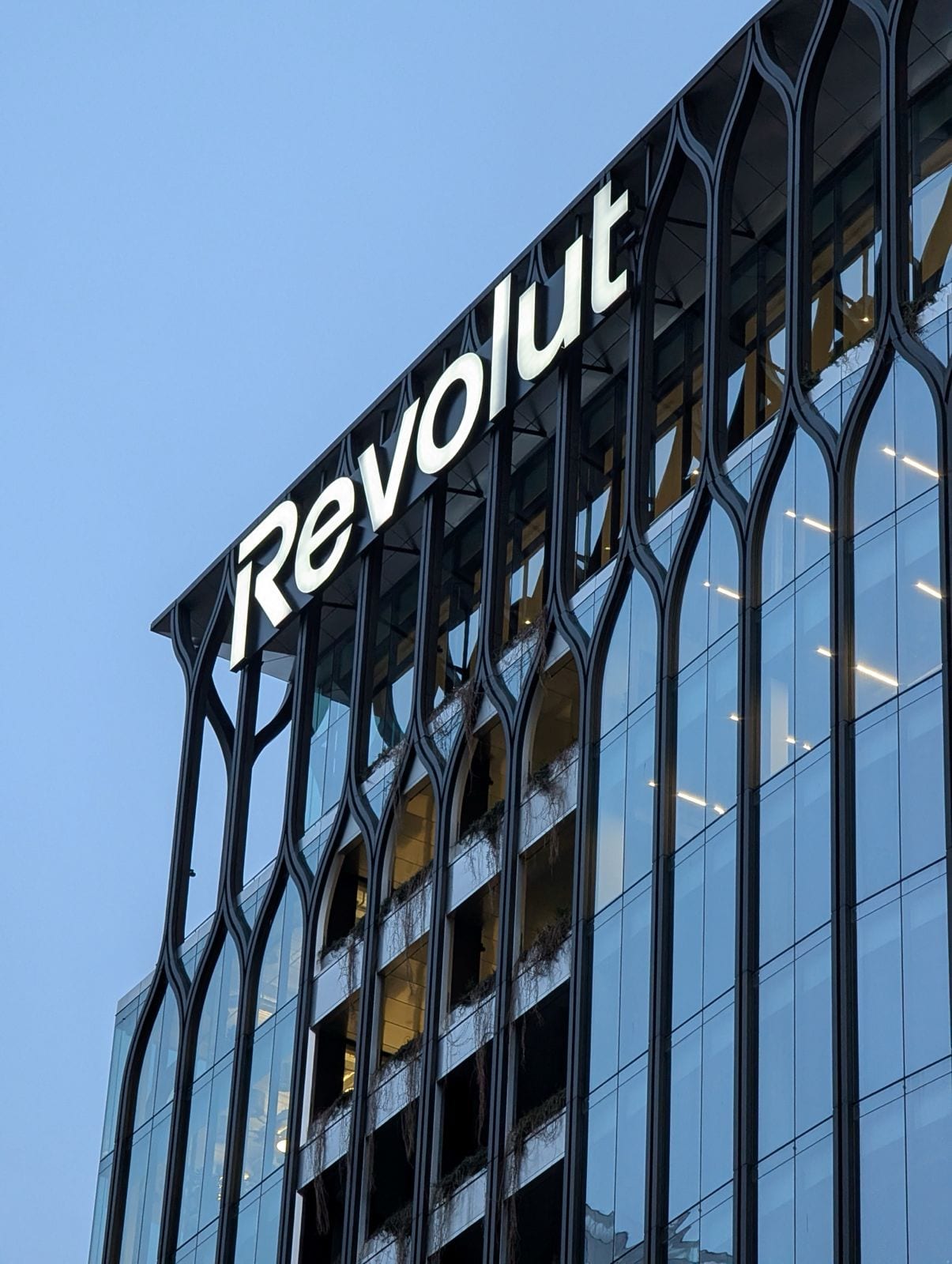 Revolut HQ, Canary Wharf — finished signage facade