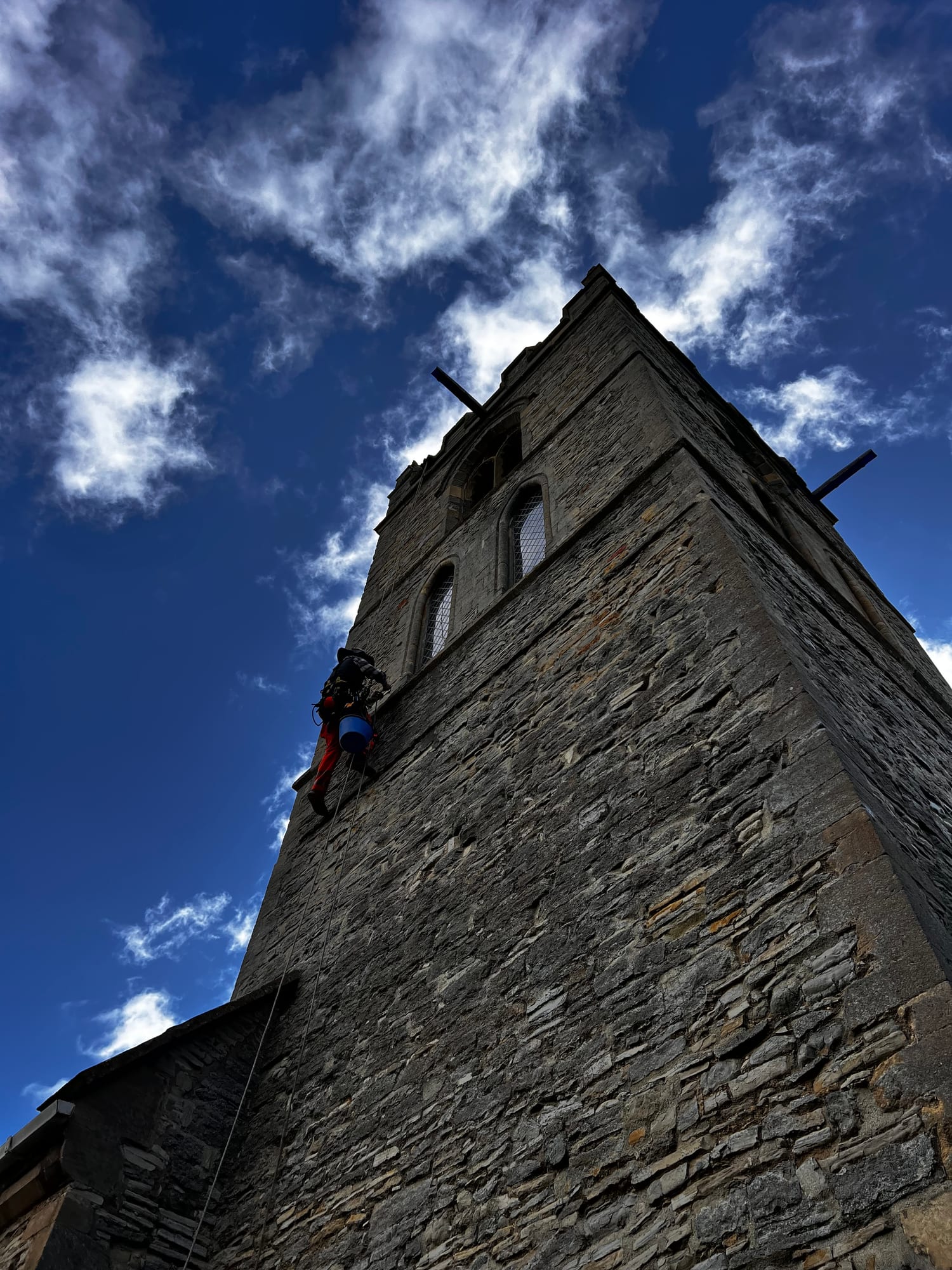 St Peter's Church, Welford-upon-Avon — rope access on church tower