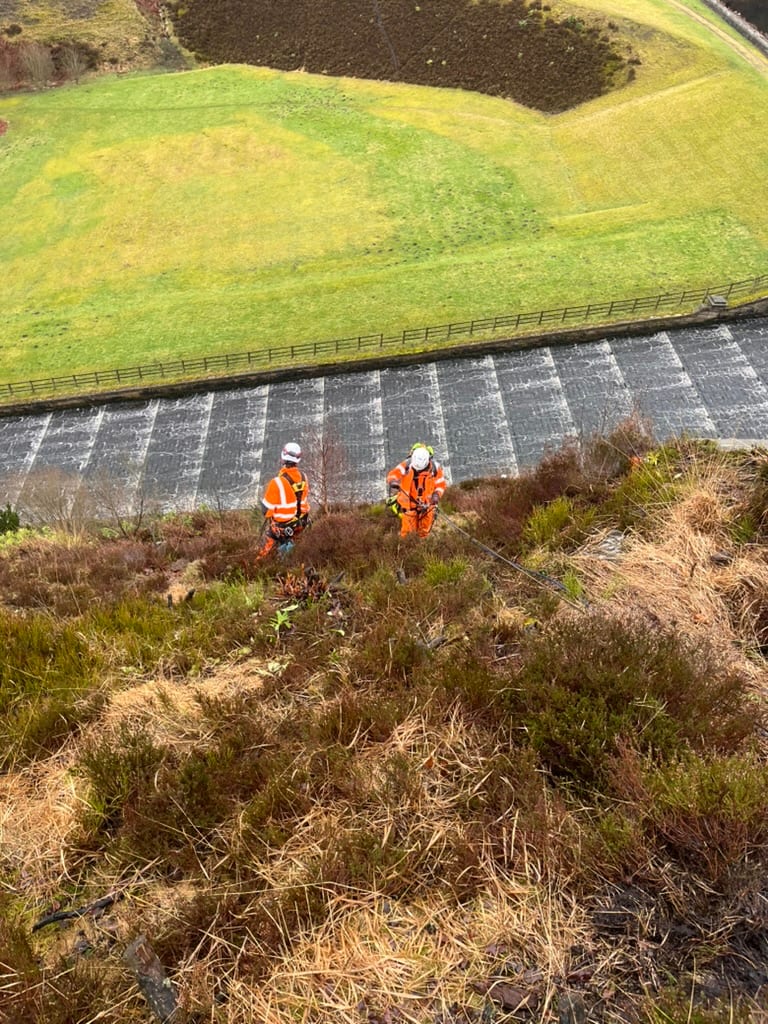 Wessenden Valley Rhododendron Removal — clearing slope above reservoir spillway