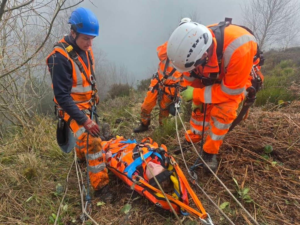 Wessenden Valley Rhododendron Removal — rope rescue drill with stretcher