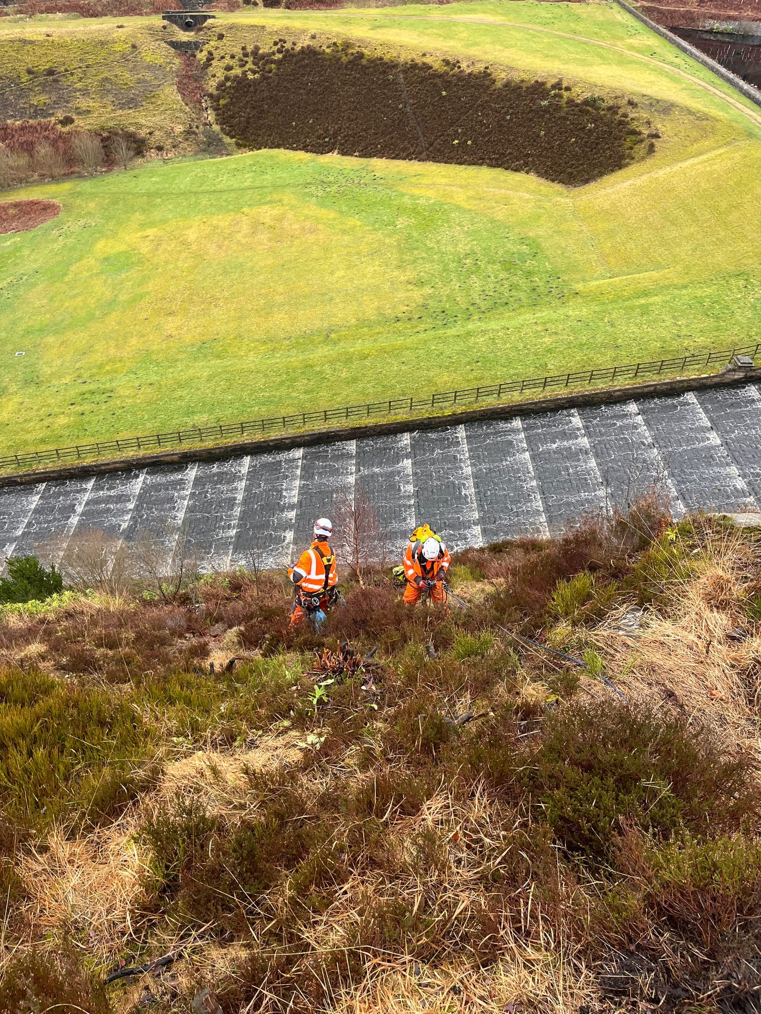 Vegetation clearance — slope below dam spillway