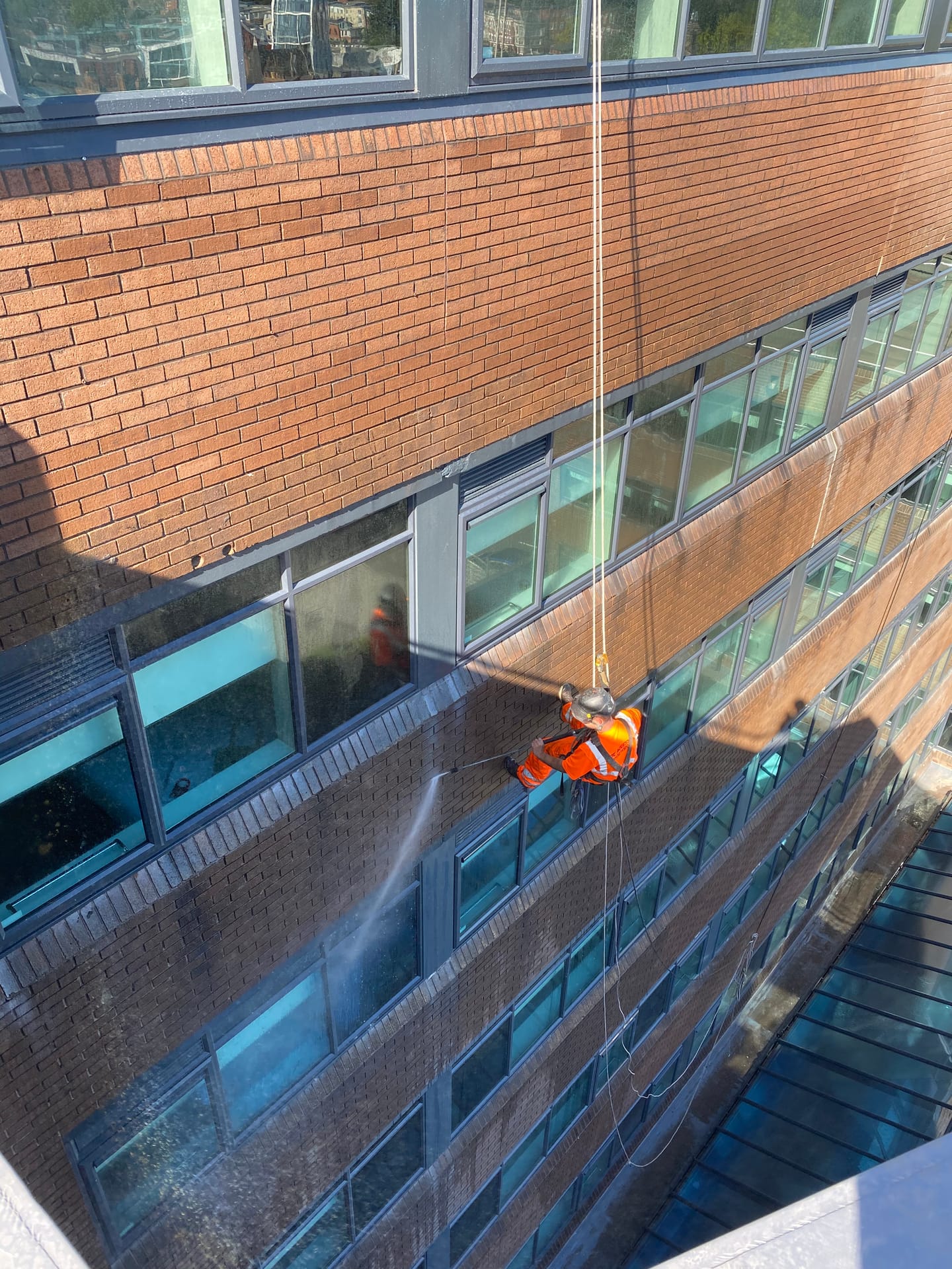 Rope Access cleaning works at height — pressure soft washing