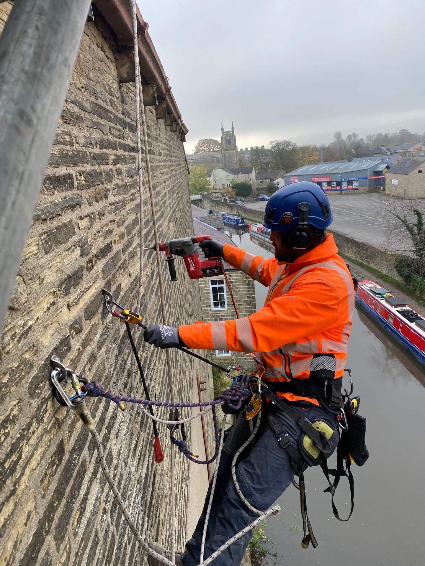 Rope Access conservation works at height — structural stone fixing