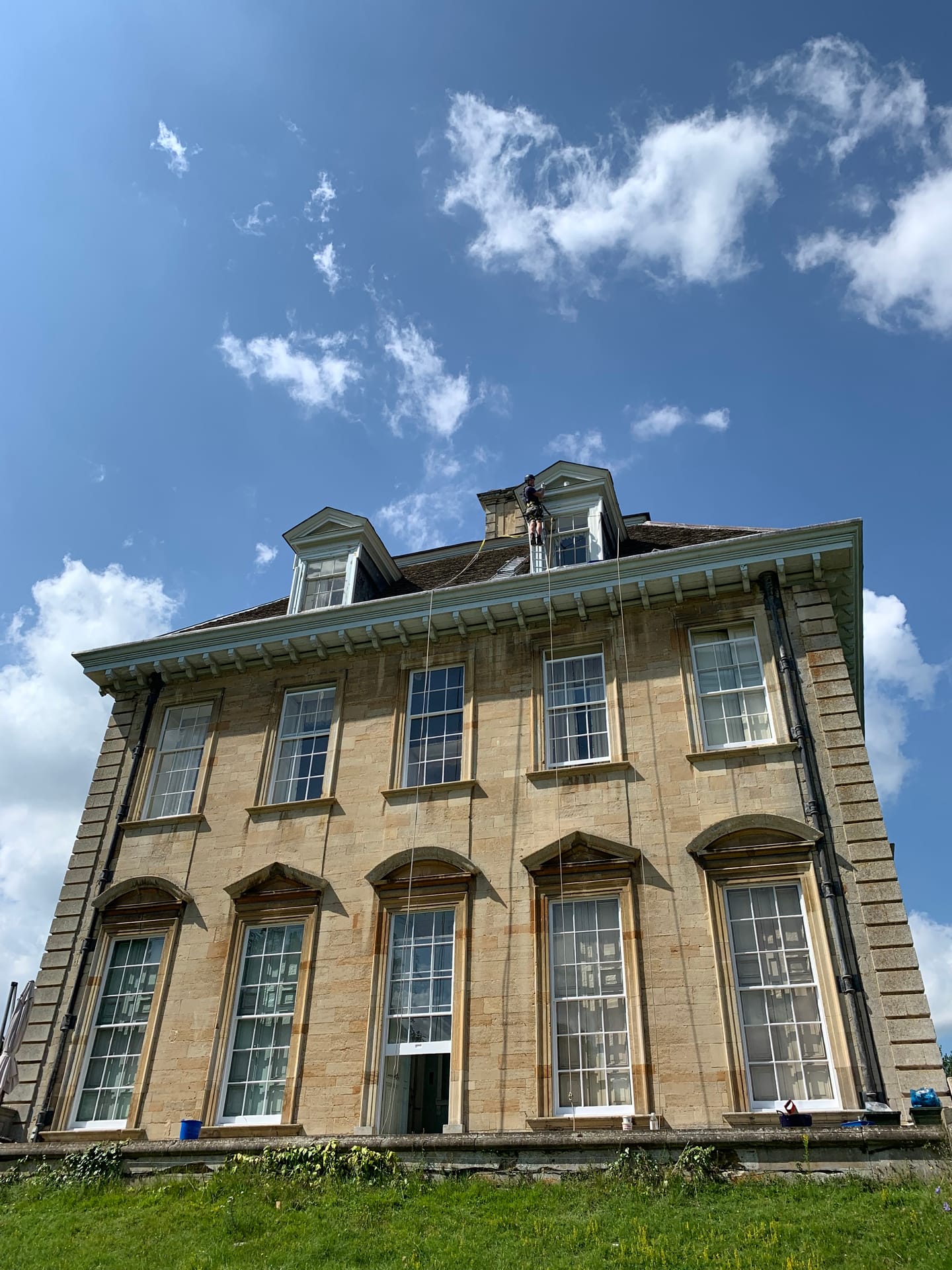 Rope Access conservation works at height — listed country house facade