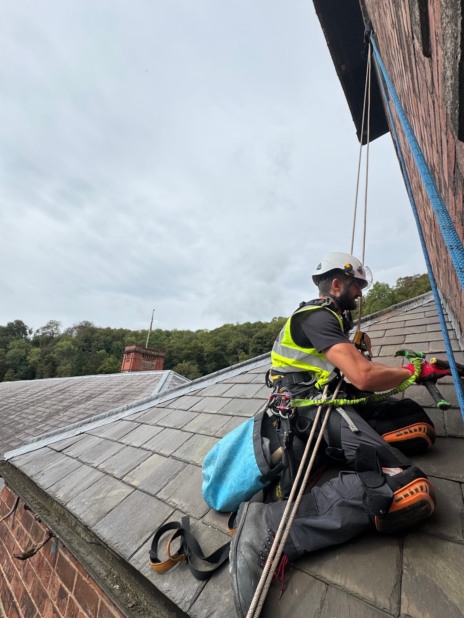 Rope access conservation — slate roof work