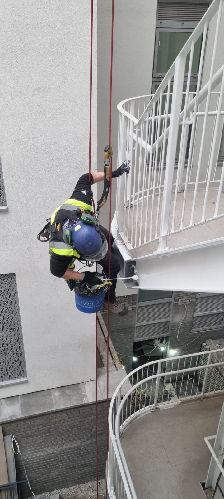 Rope access construction — external spiral staircase
