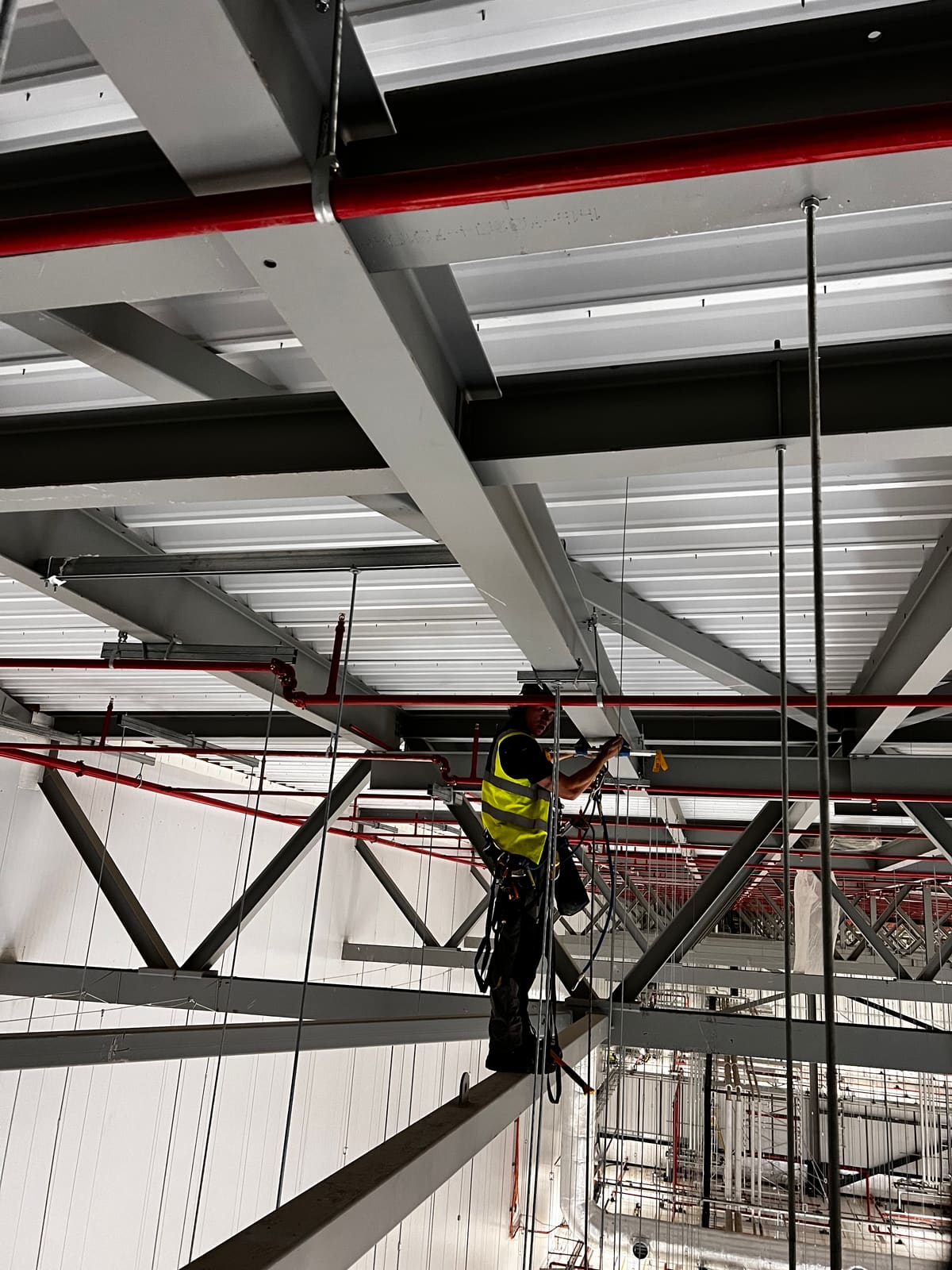 Rope Access fire protection works at height — aspiration install