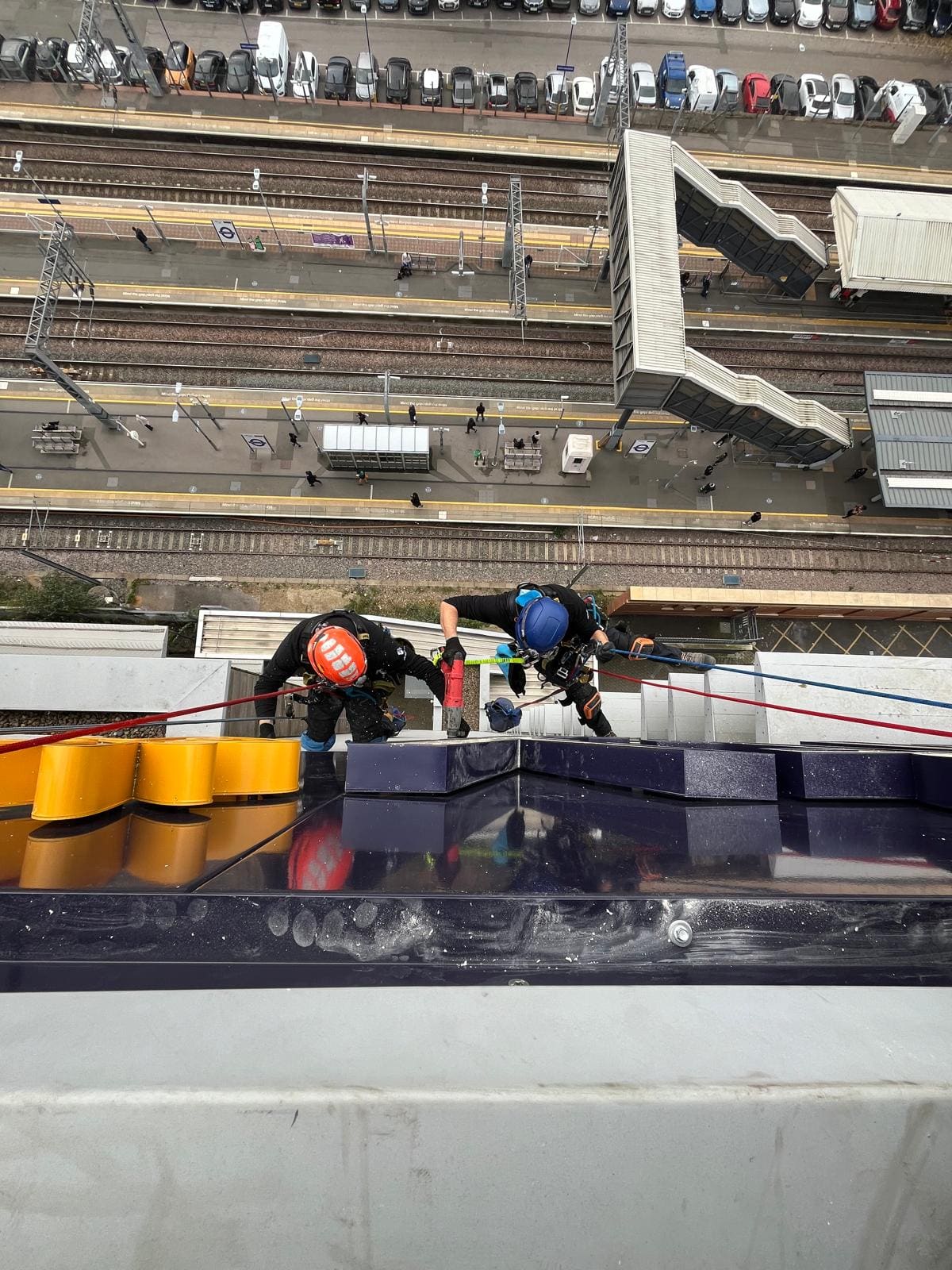 Rope Access road & rail works at height — station canopy rail platform