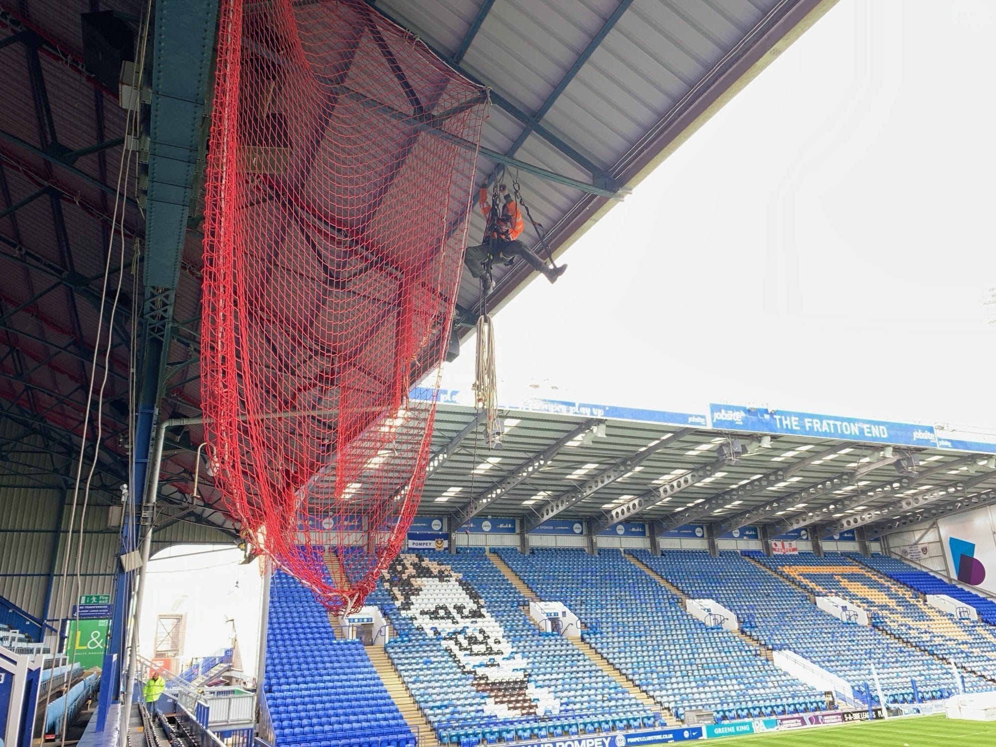 Rope Access safety netting works at height — stadium roof netting v5