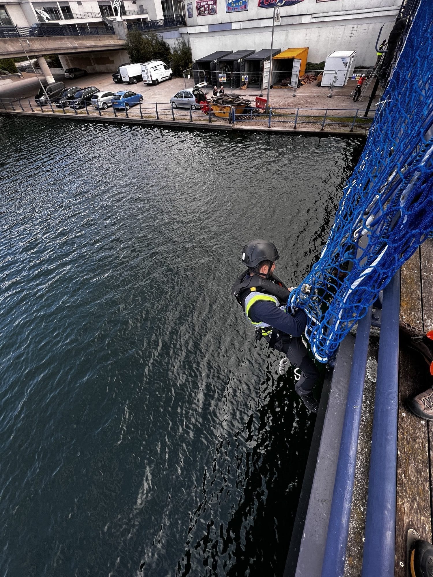 Rope Access safety netting works at height — over water v5