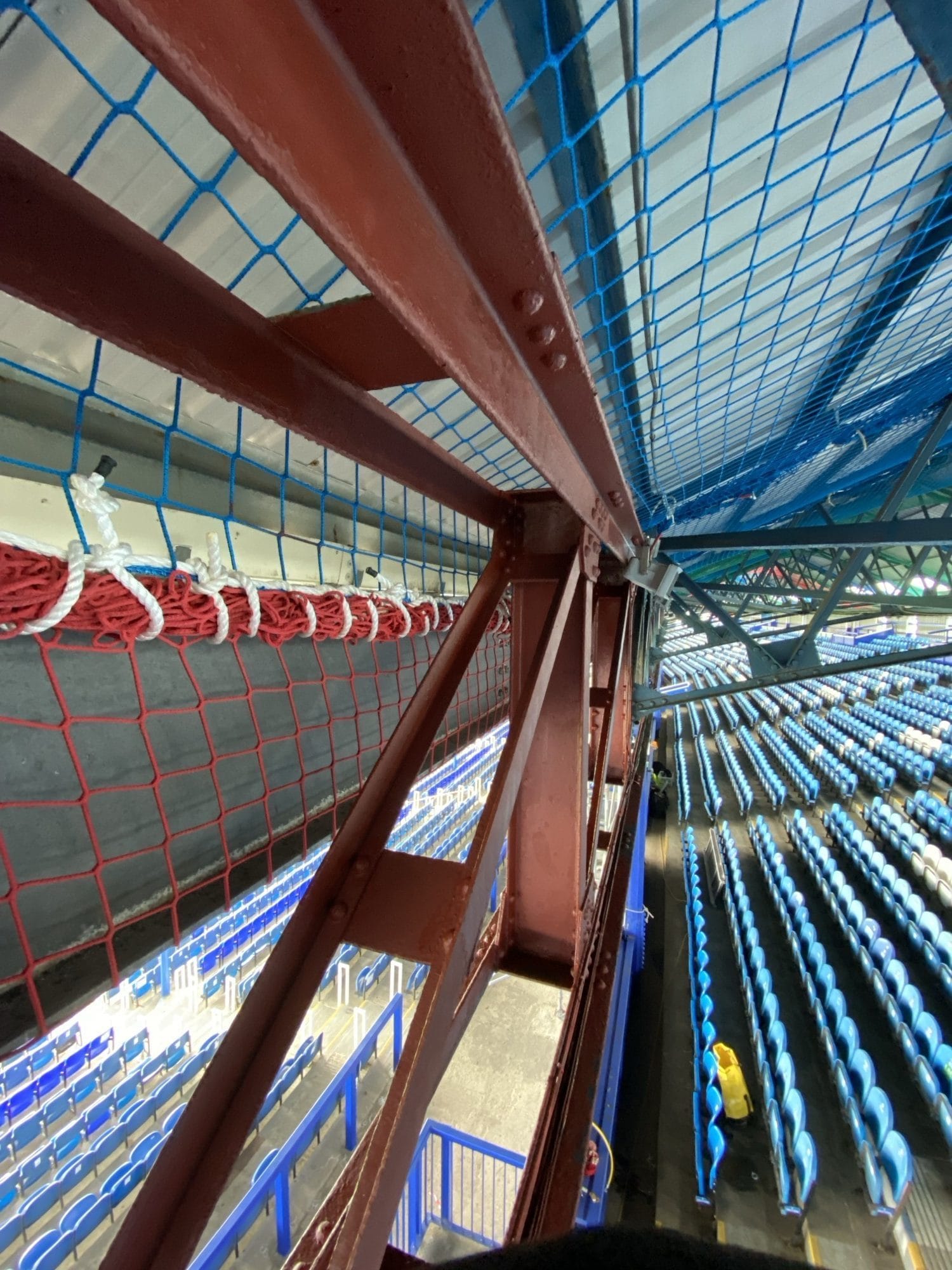 Rope Access safety netting works at height — stadium steelwork v5